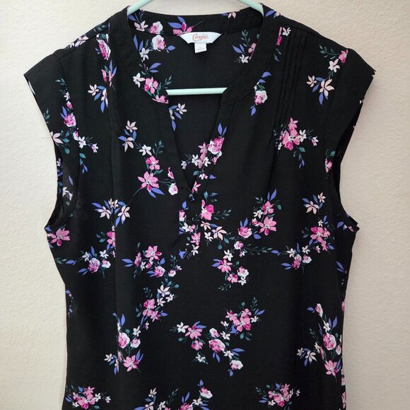 Candie’s Black Floral Sleeveless Blouse – Size M - Picture 1 of 4